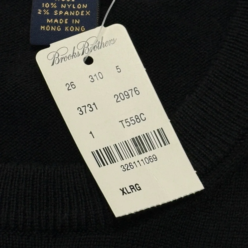 Brooks Brothers Mens XL Black Merino Wool Blend Crewneck Sweater NWT Pullover